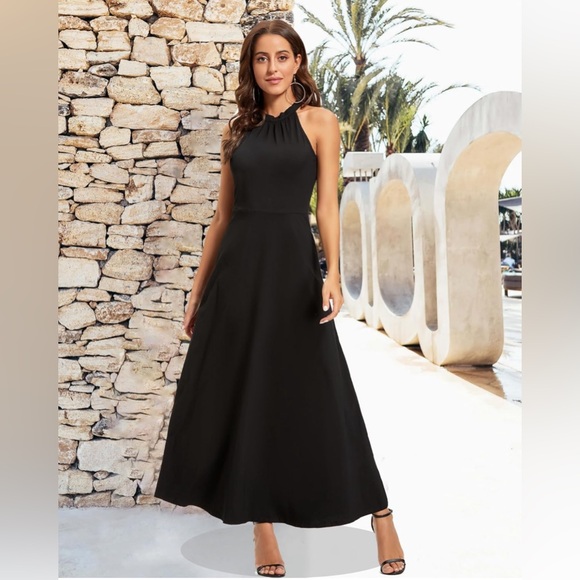 STYLEWORD Fashion Maxi Dresses Wedding Guest Hawaiian Halter Neck Long Dresses - Picture 4 of 4